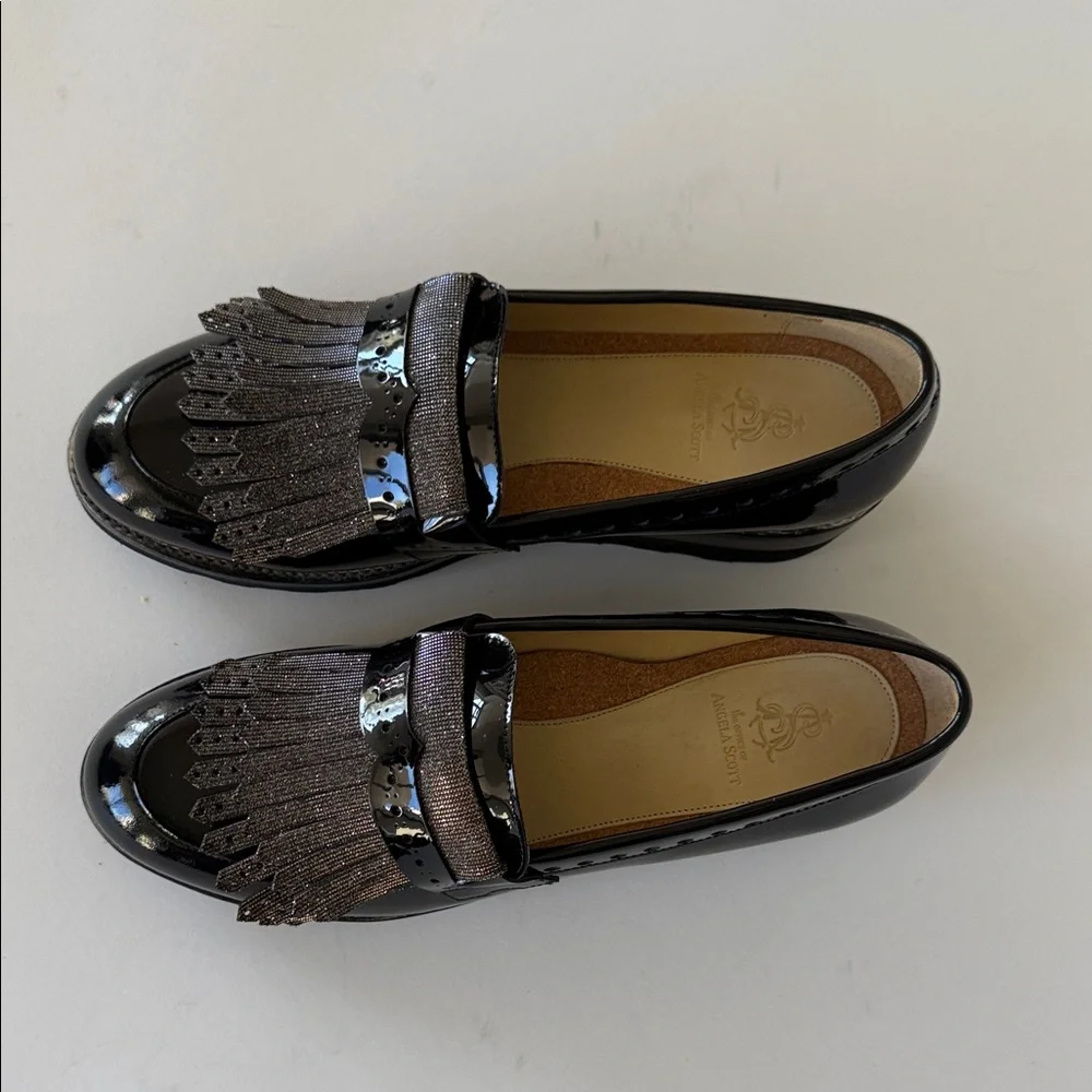 Mr. Pennywise Wedged Black Patent Loafer with Metallic Fringe - Picture 11 of 16